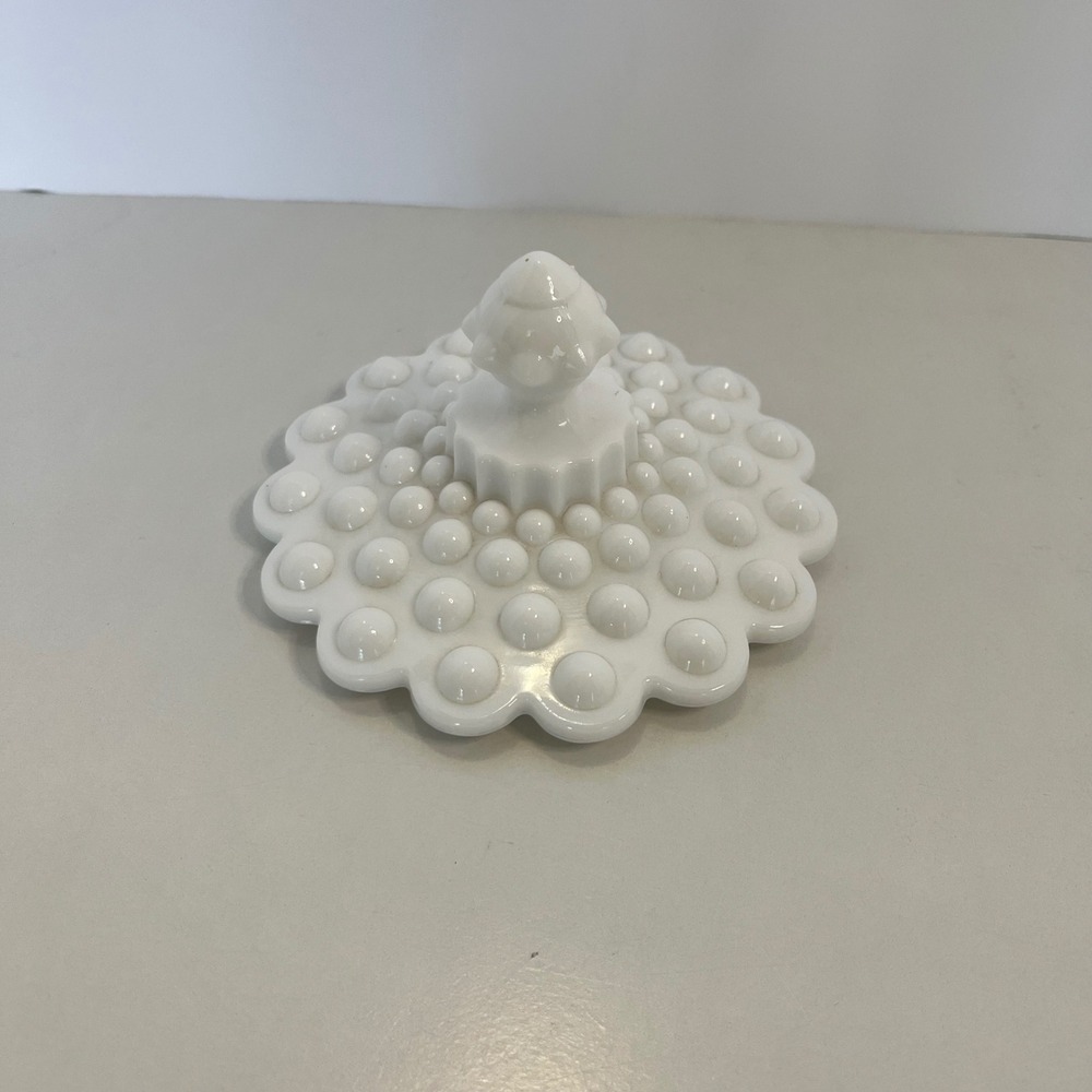 Vintage Fenton White Milk Glass Hobnail Scalloped Replacement Lid 4.75 Inch